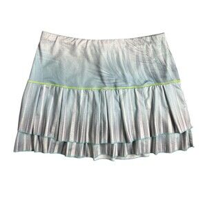 Lucky In Love Pleated Skort  Size L  Pale Blue Floral Striped Tennis Pickleball